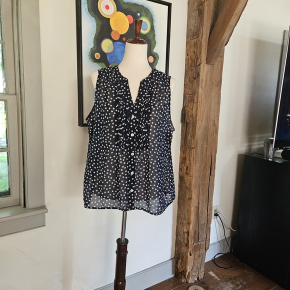 Ellen Tracy Blue and White Sleeveless Blouse - Picture 1 of 4